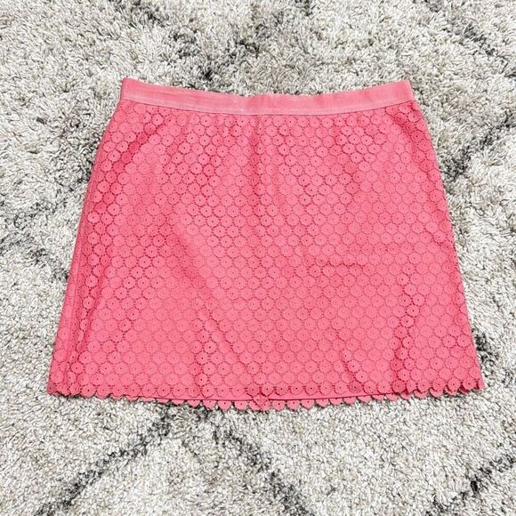 Ann Taylor Loft Womens Pink Lace Overlay Lined Scallop Hem Skirt Size 14 - Picture 2 of 5